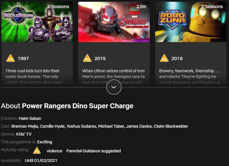 removal dates on power rangers titles netflix