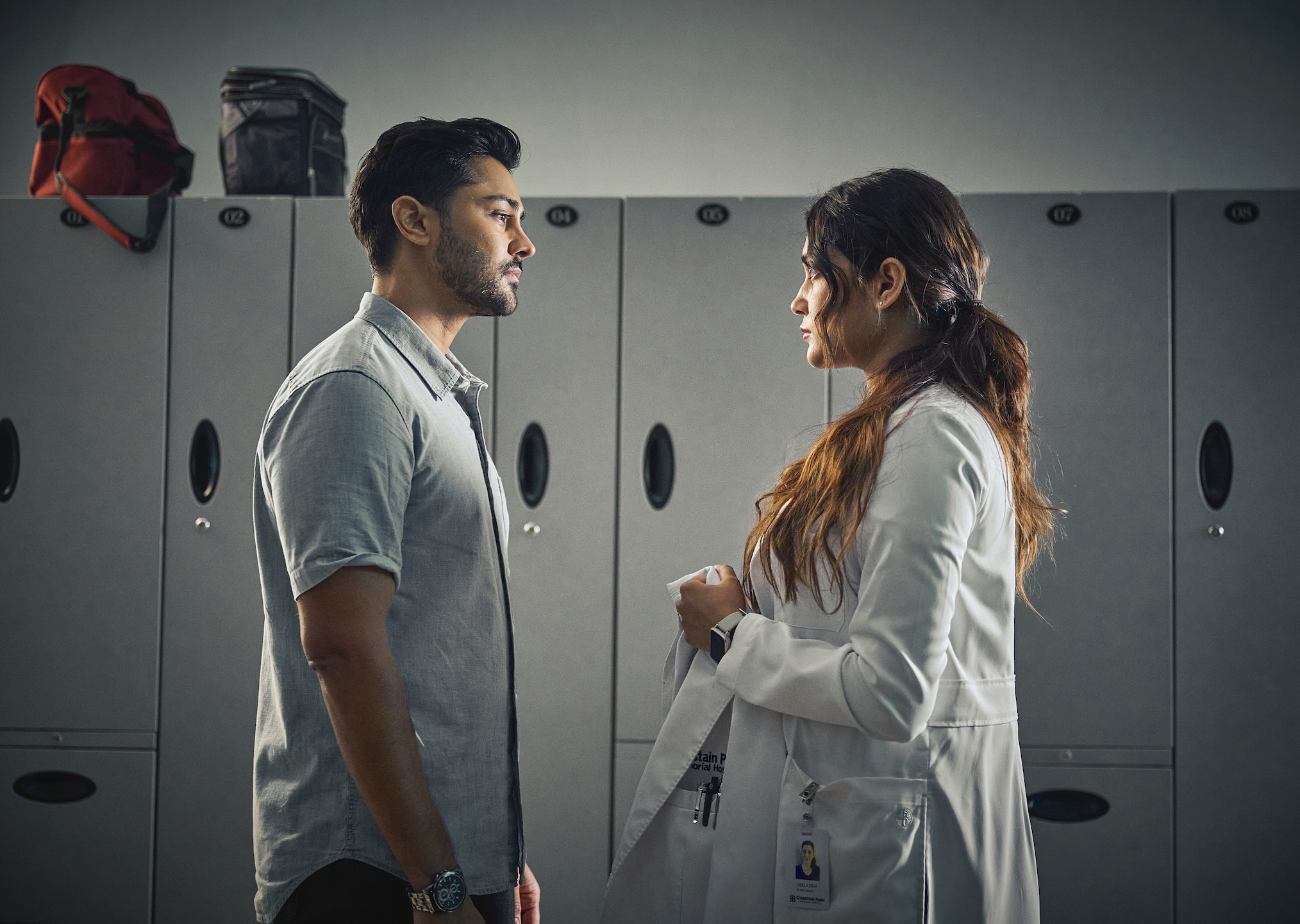 Manish Dayal as Devon, Anuja Joshi as Leela in The Resident